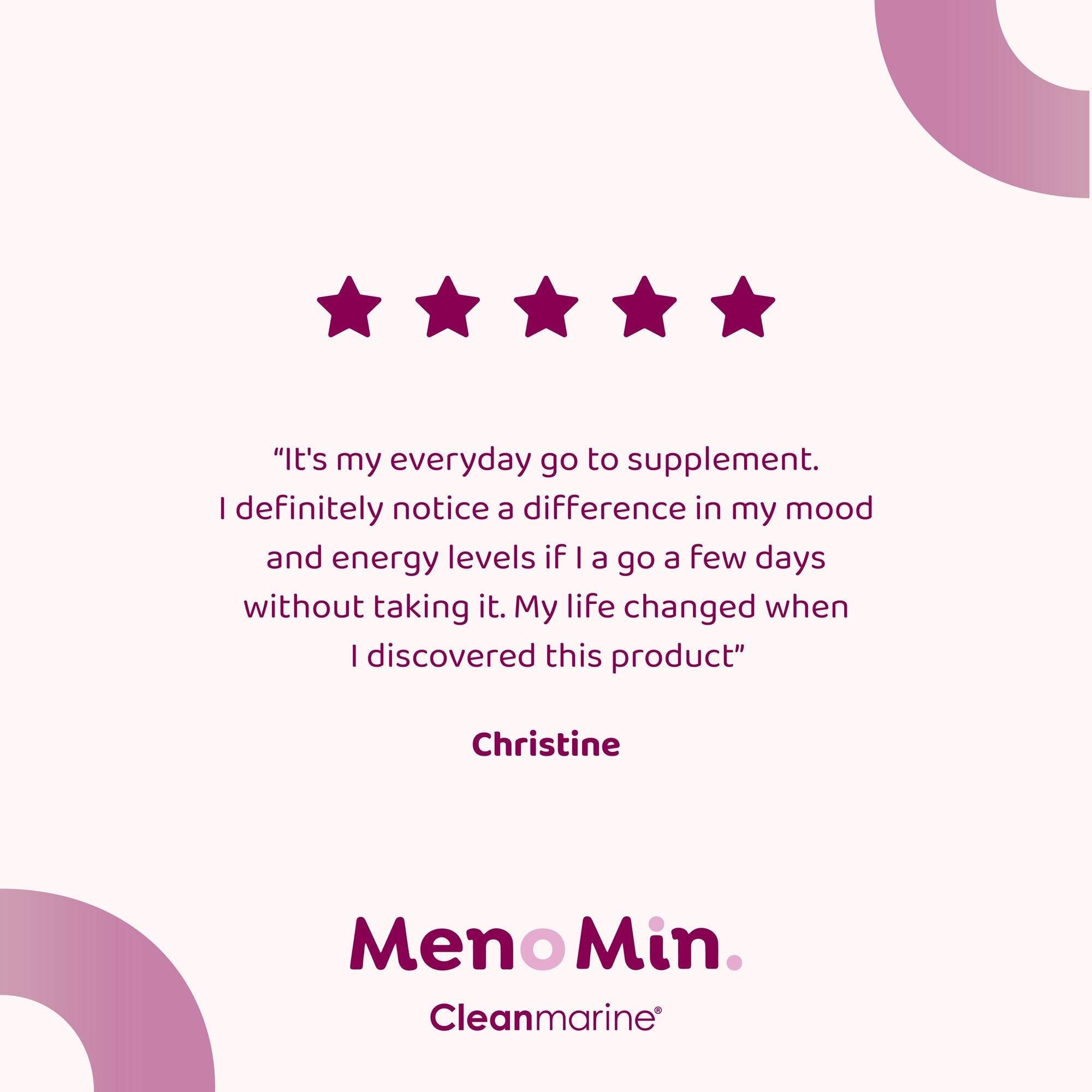 Cleanmarine Menomin capsules for menopause support with omega 3, vitamins, and phytonutrients for hormonal balance and energy.