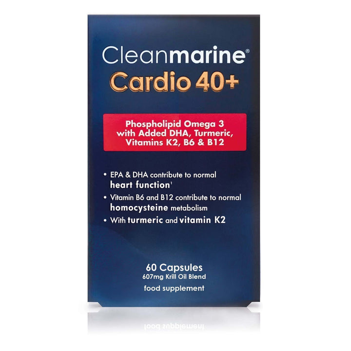 Cleanmarine Cardio 40+ omega 3 krill oil supplement with turmeric and vitamins for heart health support