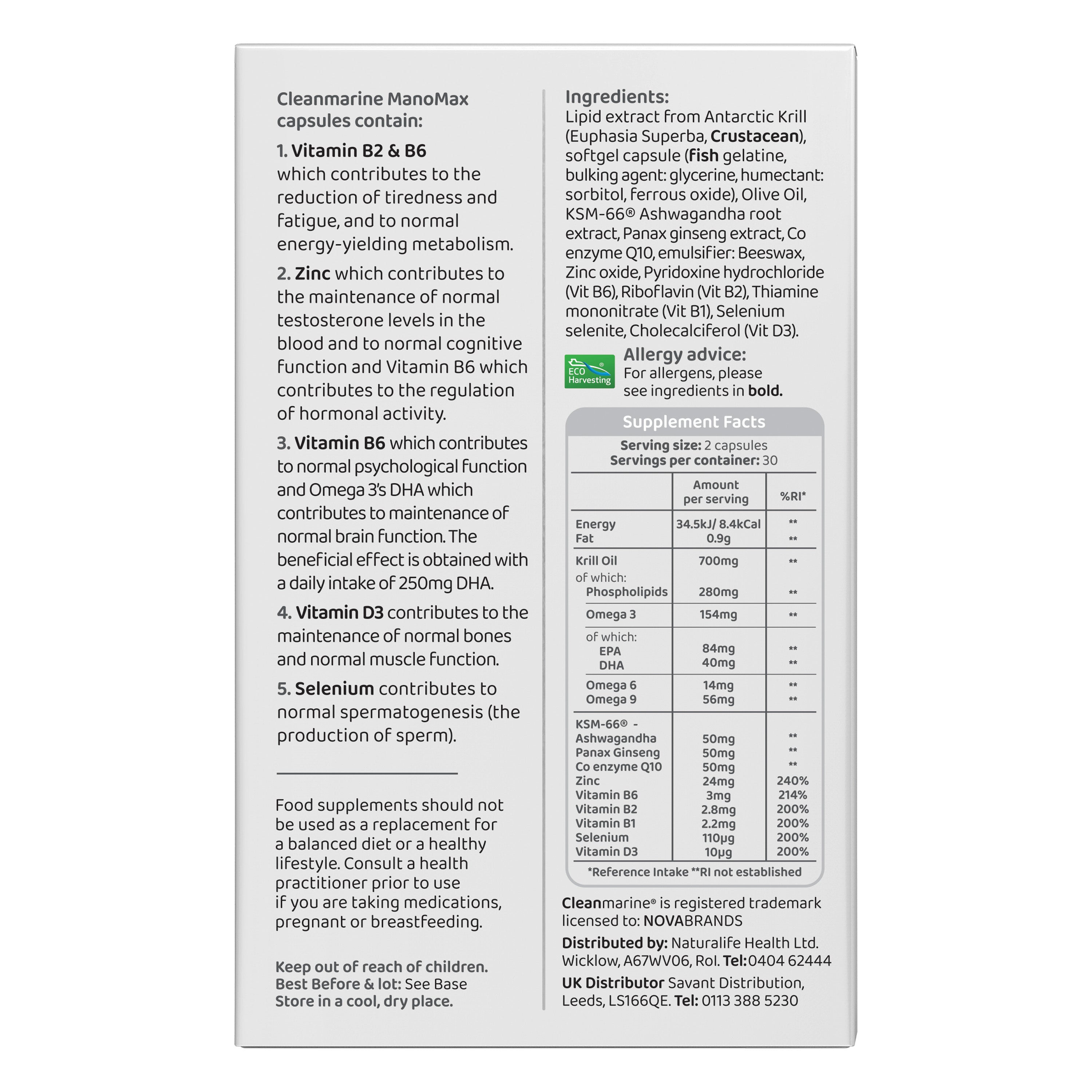 Supplement label with detailed ingredient list and nutritional information on a white background